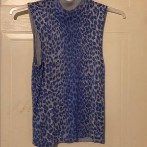 Blue and tan animal print sleeveless shirt
